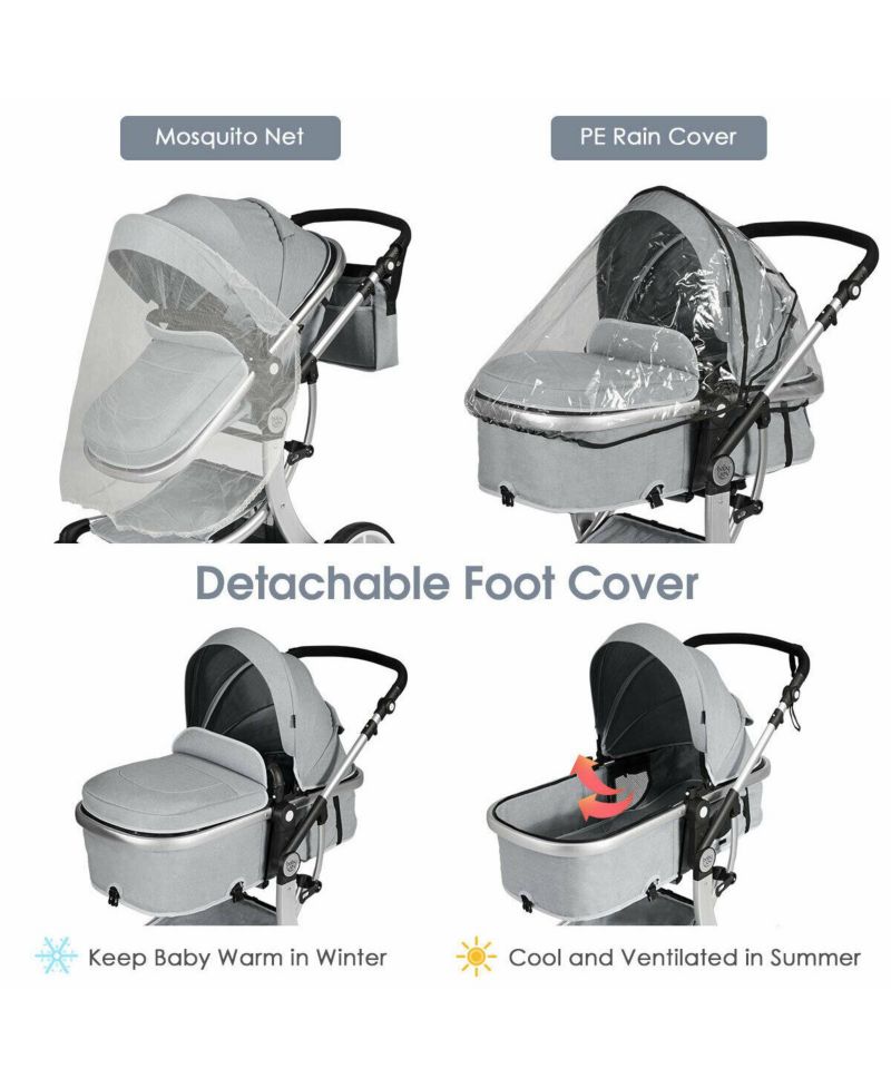 Folding Aluminum Infant Bassinet Reversible Baby Stroller