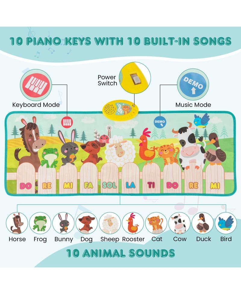 Kids Animal Farm Piano Foldable Playmat