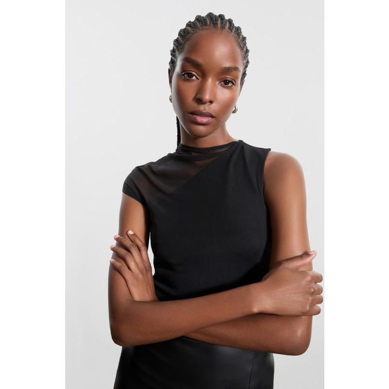 Women's Ludlow One-Shoulder Draped Mesh-Layer Jersey Top