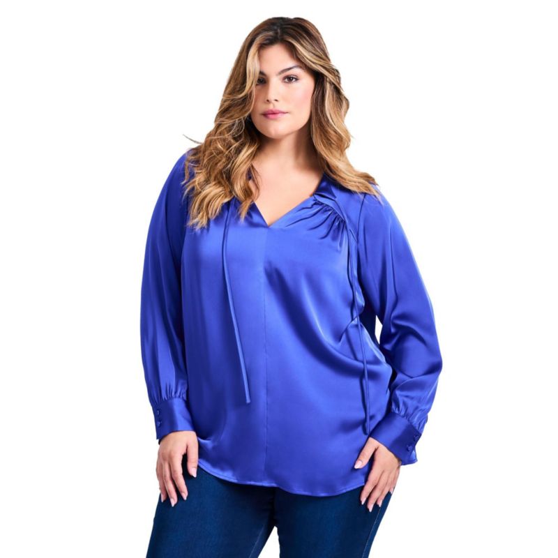 Women's Plus Size Marlene Tie Front Satin Blouse