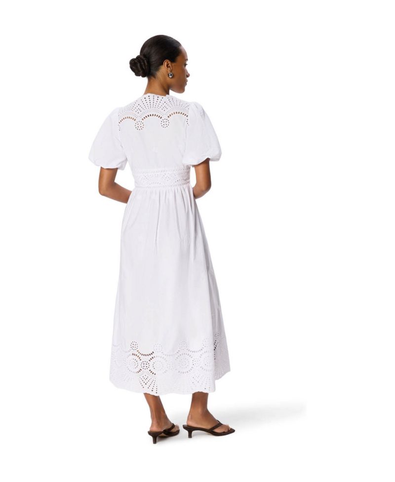 Women's Broderie V-Neck Voluminous Short-Sleeve Midi Dress