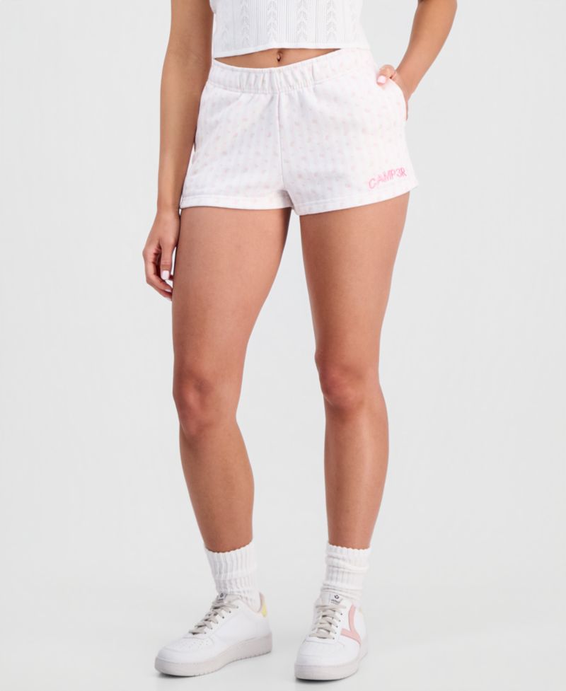 Juniors' Floral Printed Fleece Shorts