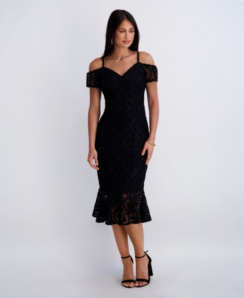Women's Crochet Lace Removable Straps Sweetheart Neck Midi Dress