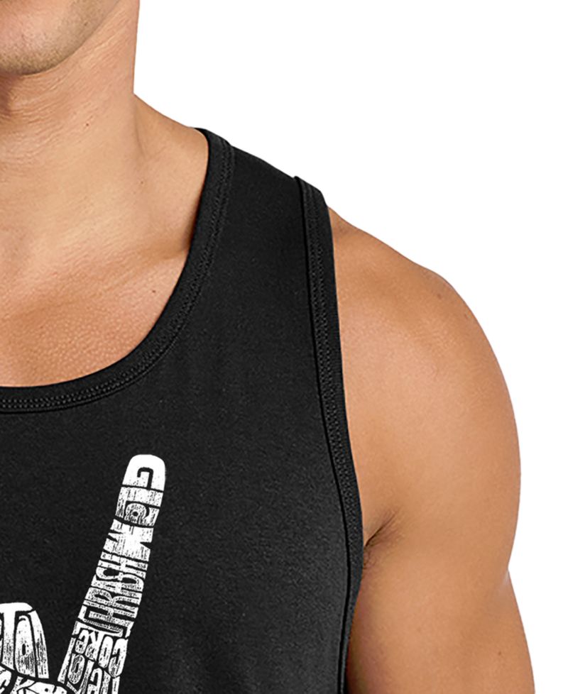 Men's Rock Skull Hand Gesture Word Art Graphic Tank Top