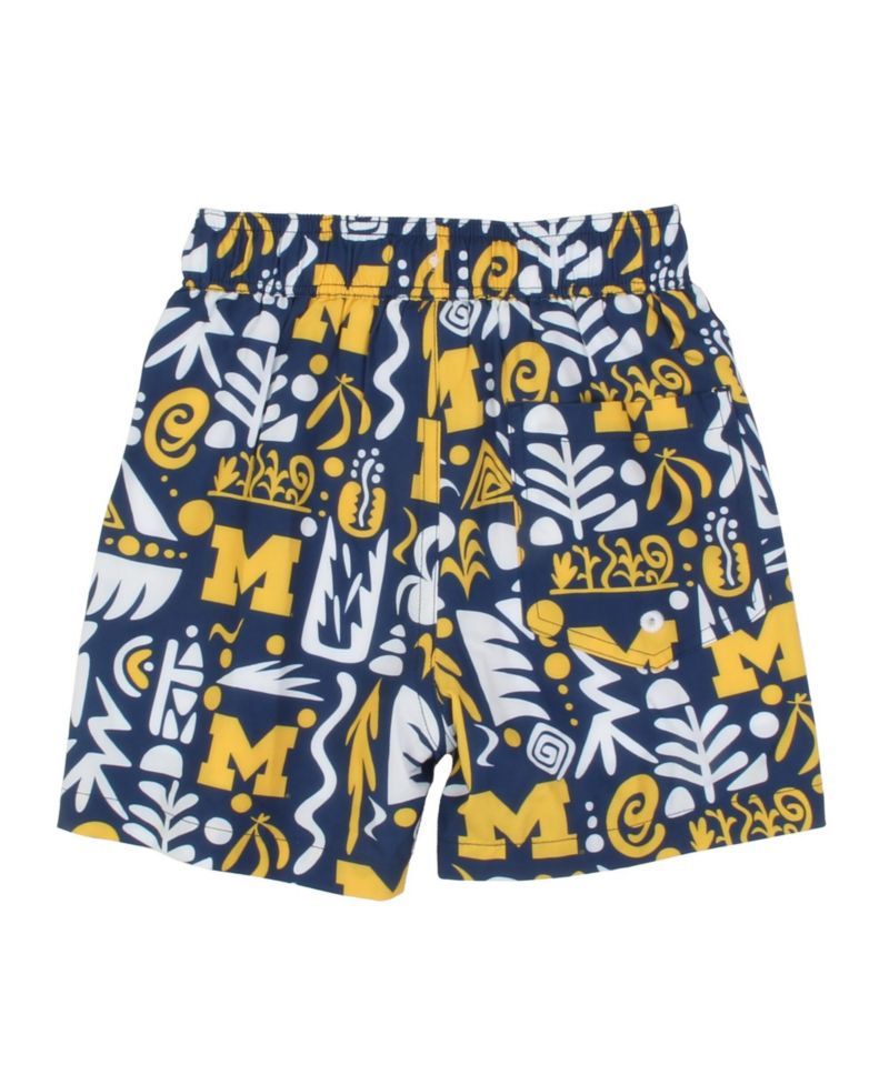Big Boys and Girls Navy Michigan Wolverines Allover Print Swim Shorts