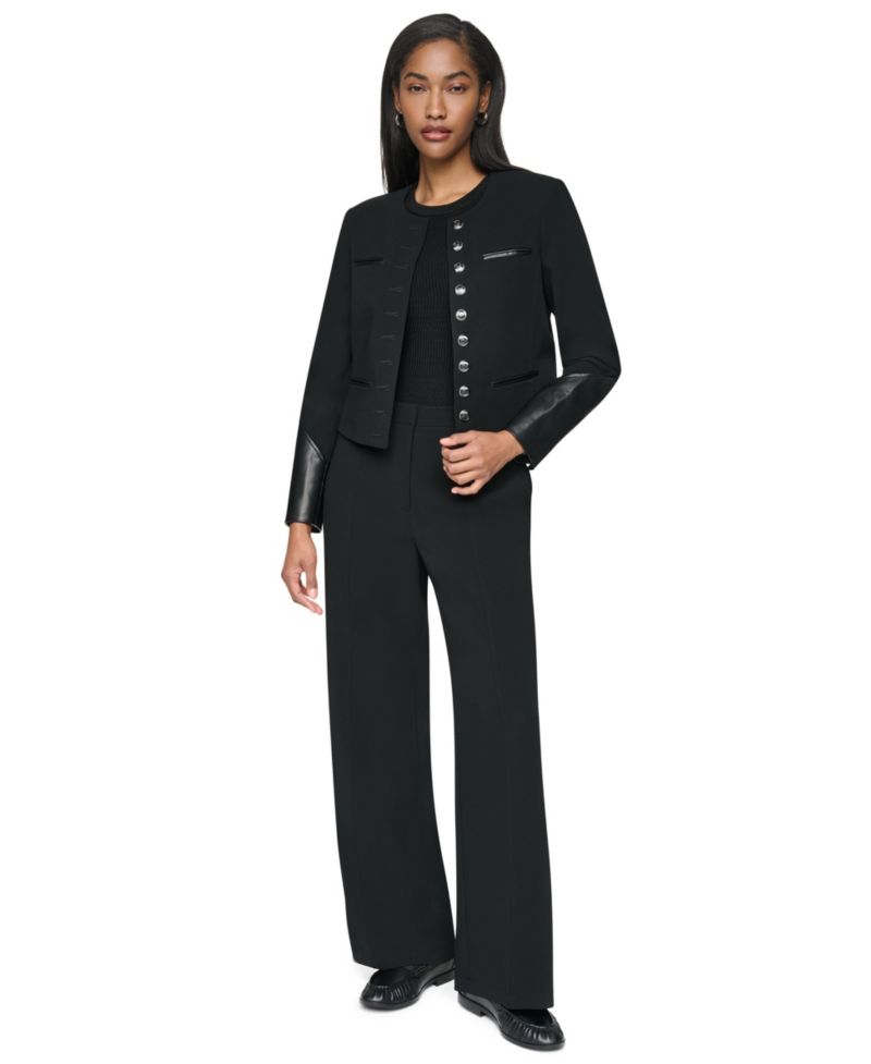 Women's Cropped Collarless Long-Sleeve Jacket