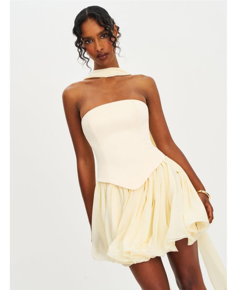 Women's Valentina Butter Yellow Boned Curve Edge Peplum Mini Dress