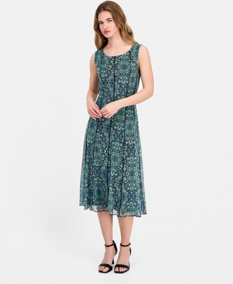Women's Round-Neck Sleeveless Mesh Panel Dress