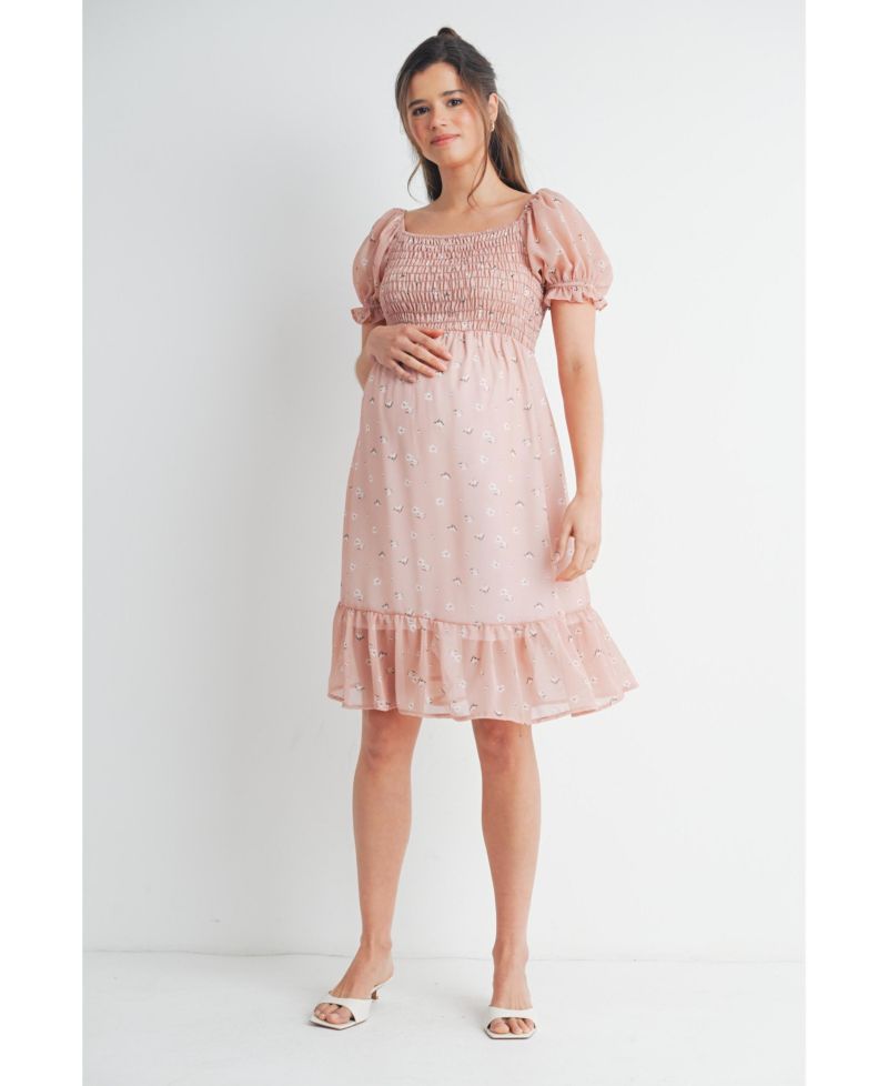 Women's Floral Smocked Empire Waist Knee-Length Dress