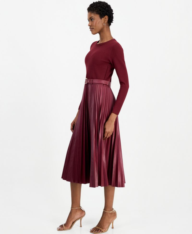 Women's Allison Long-Sleeve Midi Mixed-Media Dress