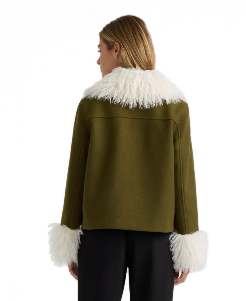 Women's Faux Wool Sb Short Jacket With Mongolian Faux Fur Collar