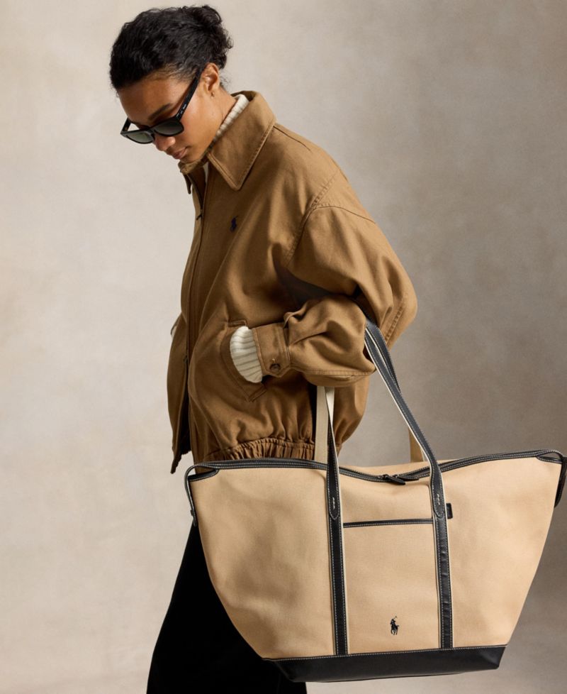 Women's Leather-Trim Canvas Large Shopper Tote