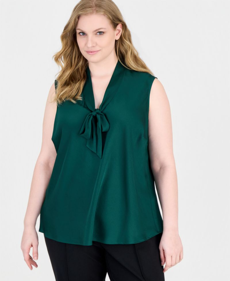 Plus Size Tie-Front Sleeveless Blouse