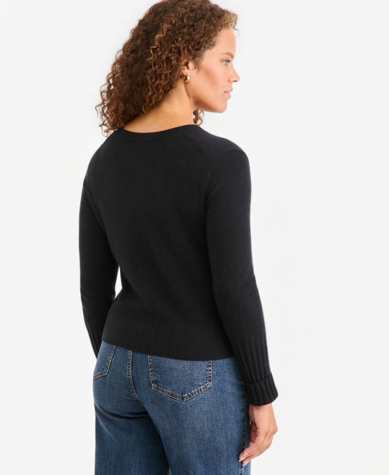 Women's 100% Cashmere Cropped Shrunken Crew Cardigan