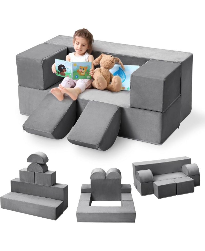 Modular Kids Couch Sofa for Toddlers and Kid's Foam Play Couch Convertible Soft Kids Sofa Set with Detachable Cushions