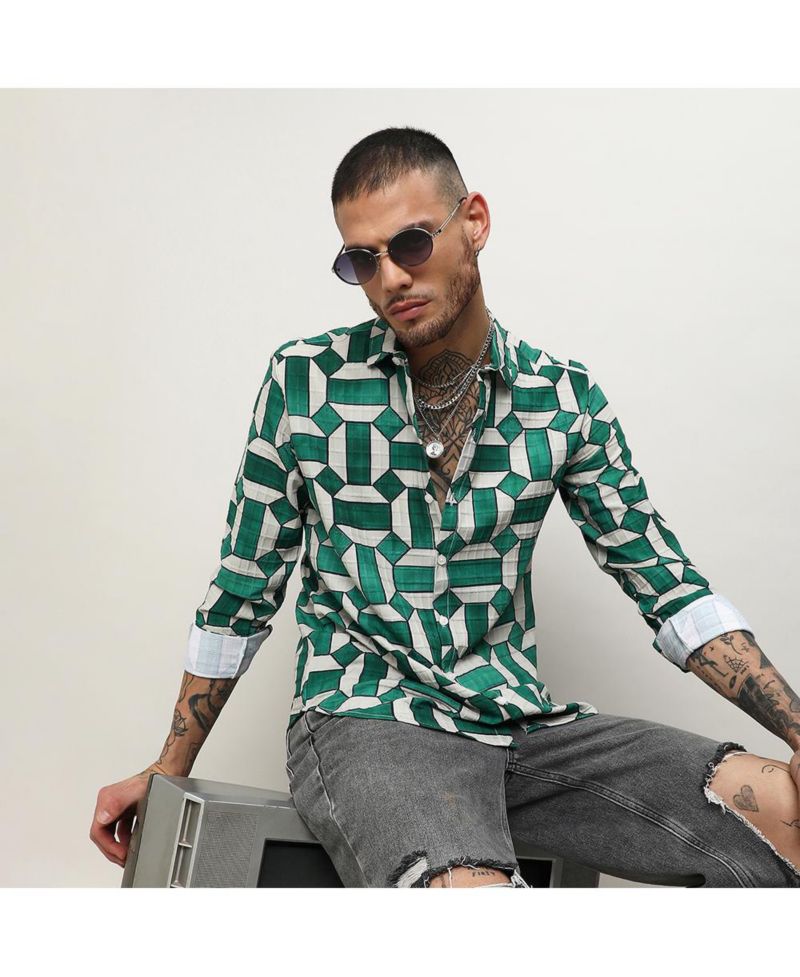 Men's Emerald Green & Ivory White Contrast Block Shirt