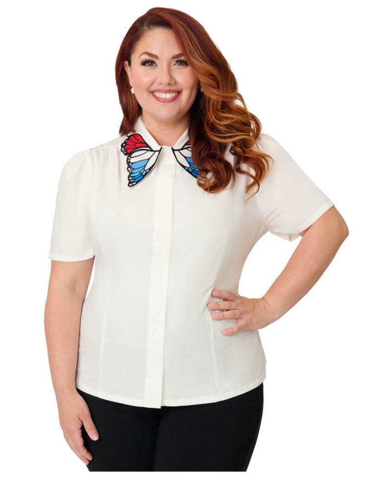 Plus Size Blouse With Embroidered Collar