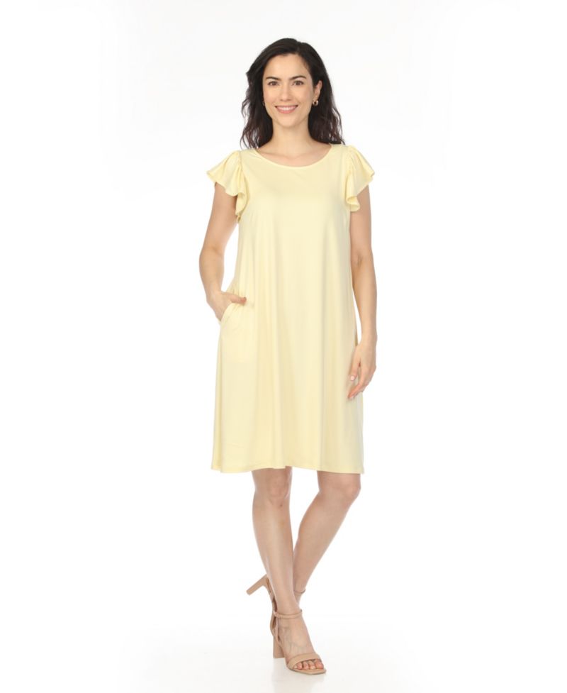 Women's Crew Neck Ruffle-Sleeve Dress