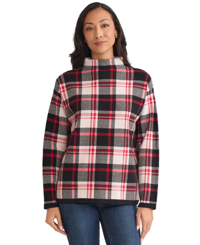Women's Birdseye Plaid Funnel Neck Sweater