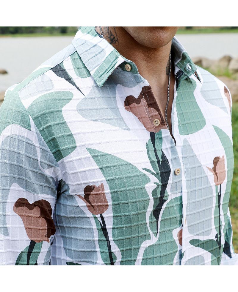 Men's Pistachio Green & Ash Grey Abstract Tulip Shirt