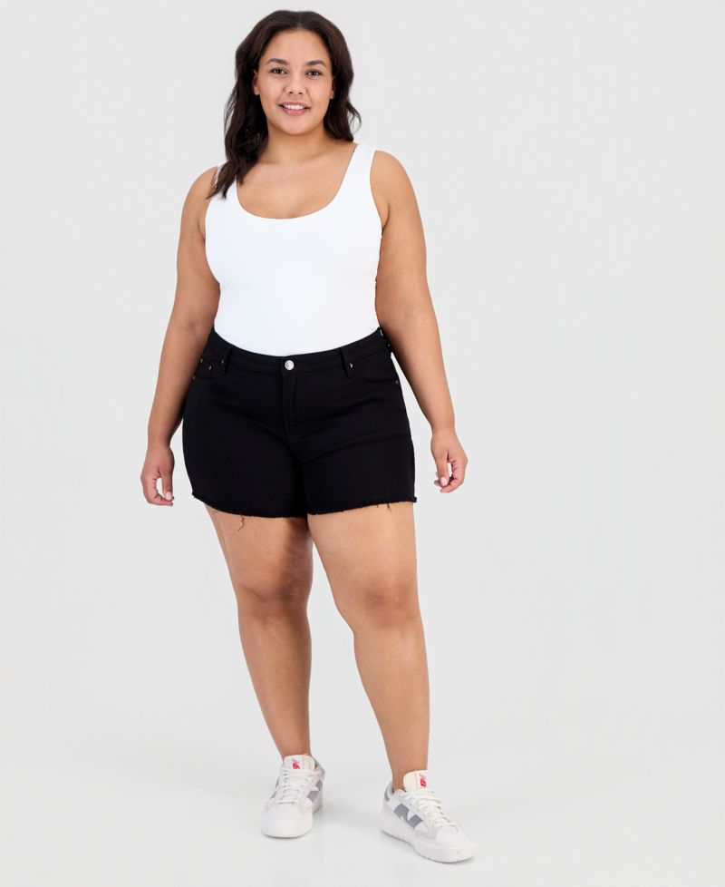Trendy Plus Frayed A-Line Denim Shorts