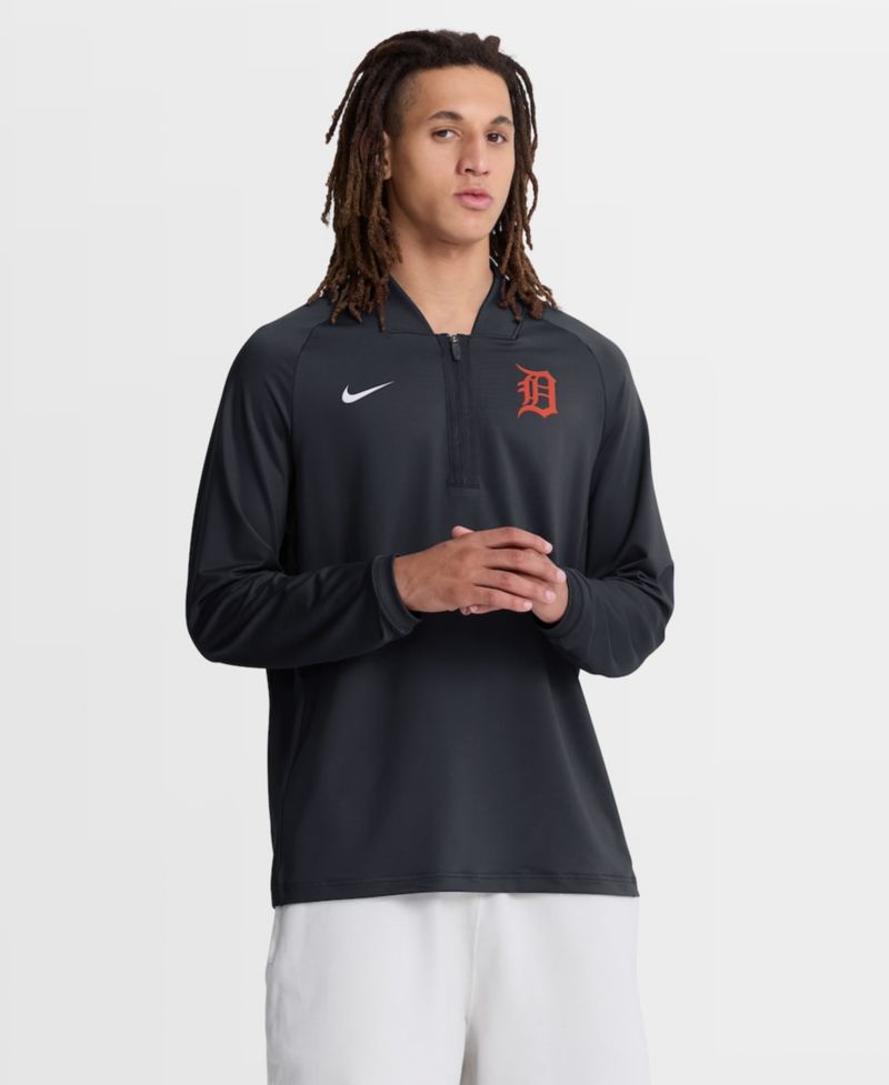 Men's Navy Detroit Tigers Authentic Collection Dri-FIT Raglan Half-Zip Pullover Sweatshirt