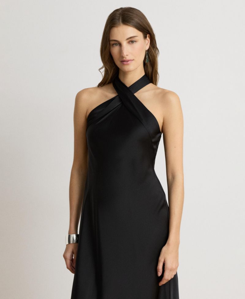 Women's Tie-Back Charmeuse Halter Cocktail Dress