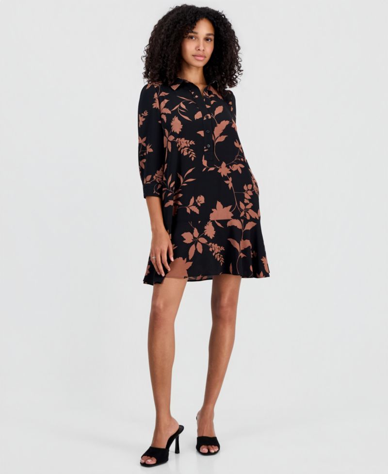 Petite Printed Ruffle-Hem Scuba Dress