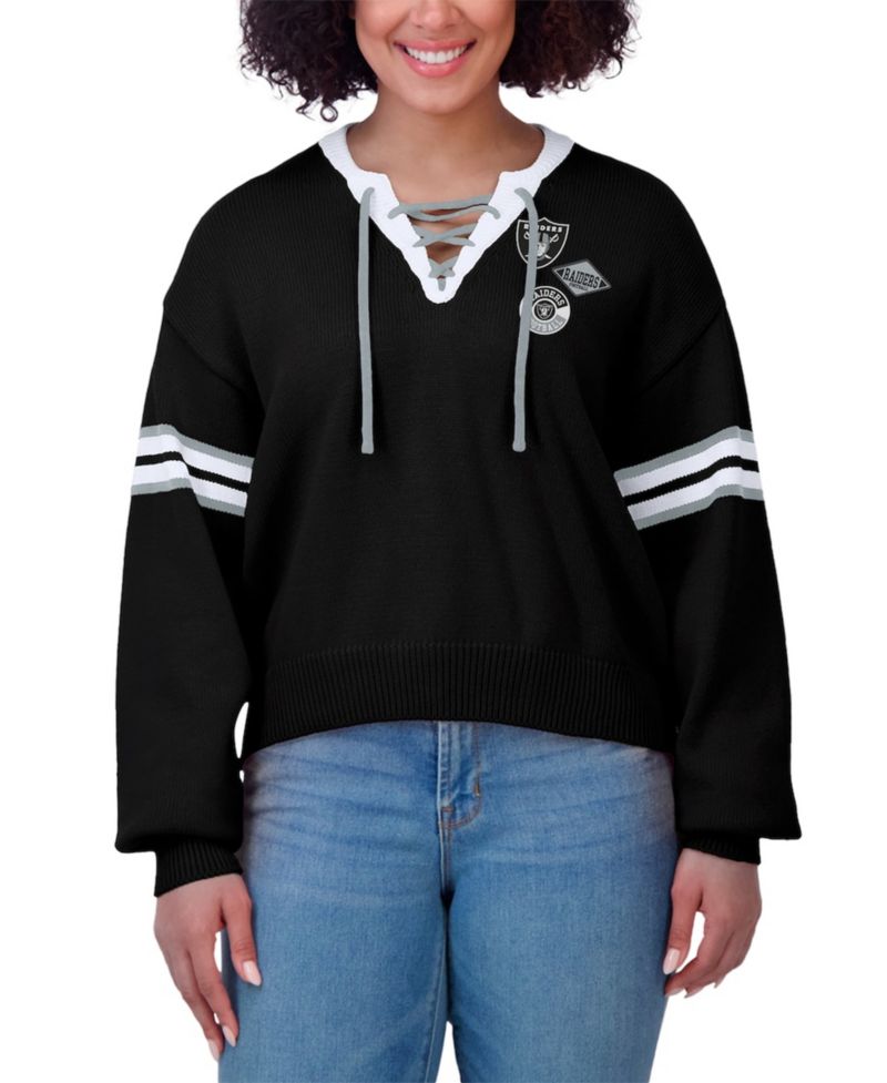 Women's Black Las Vegas Raiders Lace-Up Pullover Sweatshirt