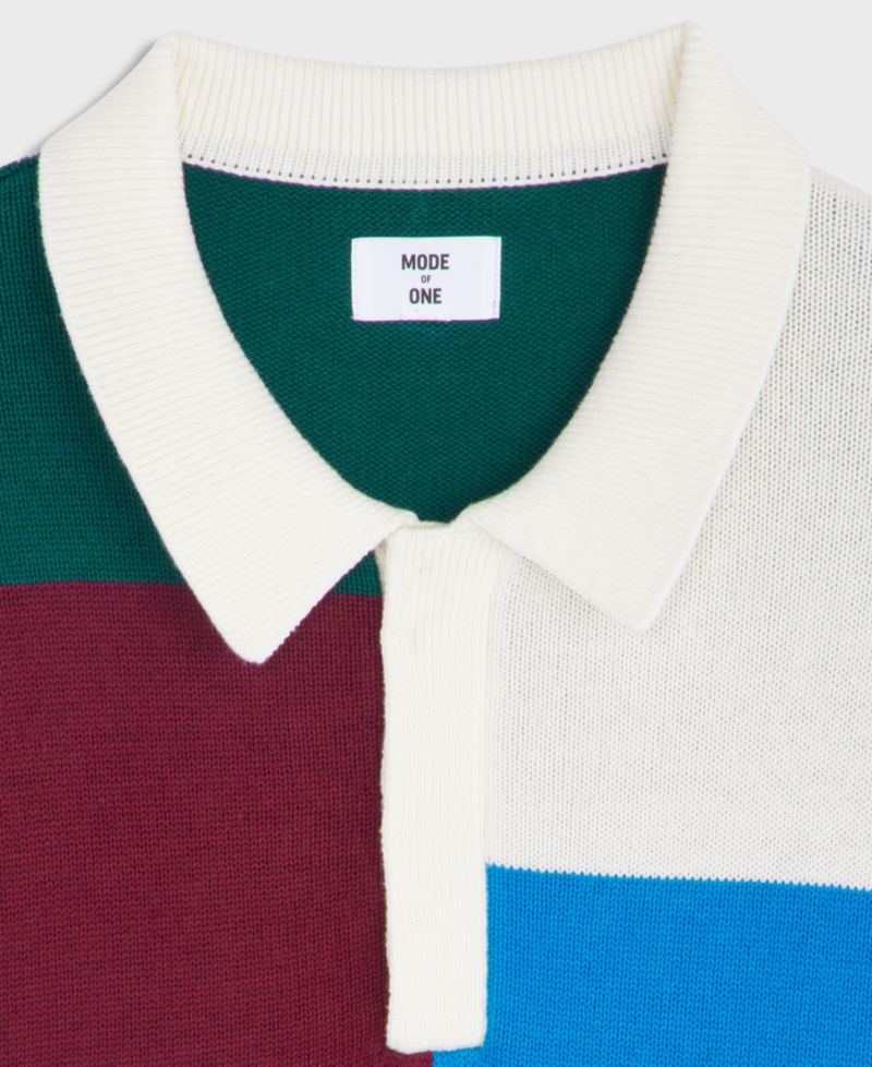 Men's Spliced Long-Sleeve Relaxed-Fit Polo Shirt