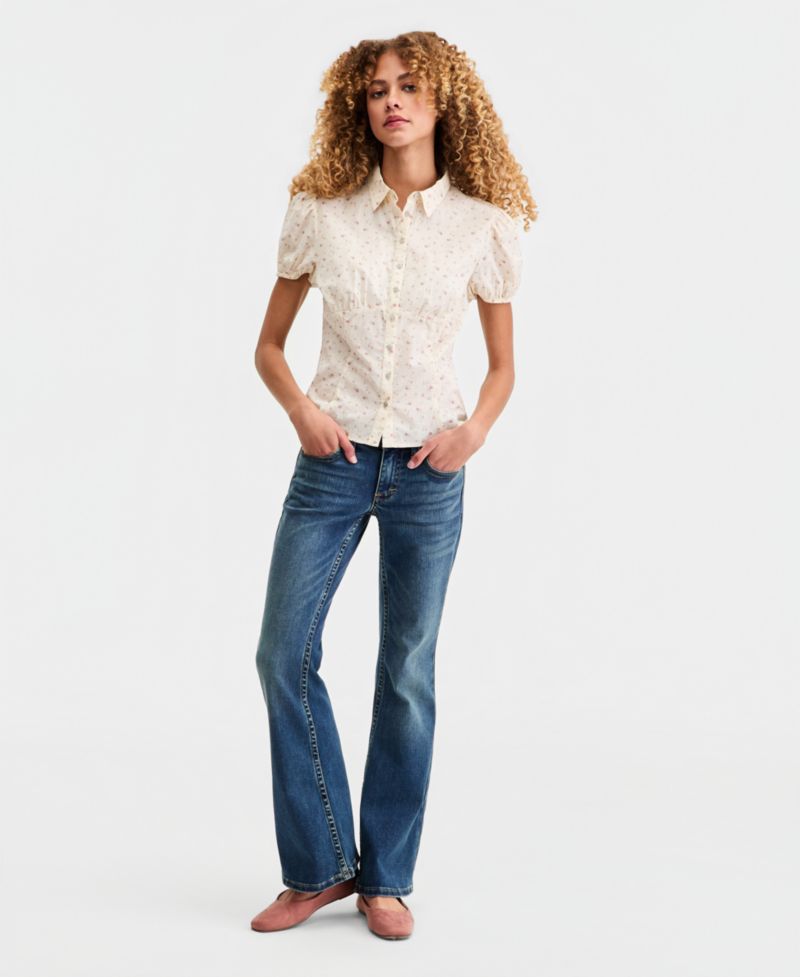 Women's Cotton Puff-Sleeve Button-Down Shirt