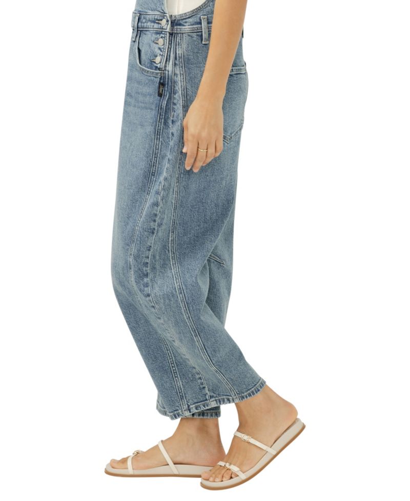 Women's Denim Barrel-Leg Overalls