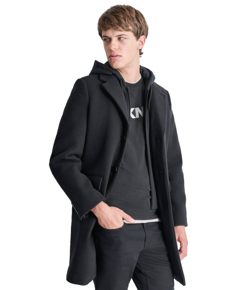 Men's Removable Hood Notch-Lapel Coat