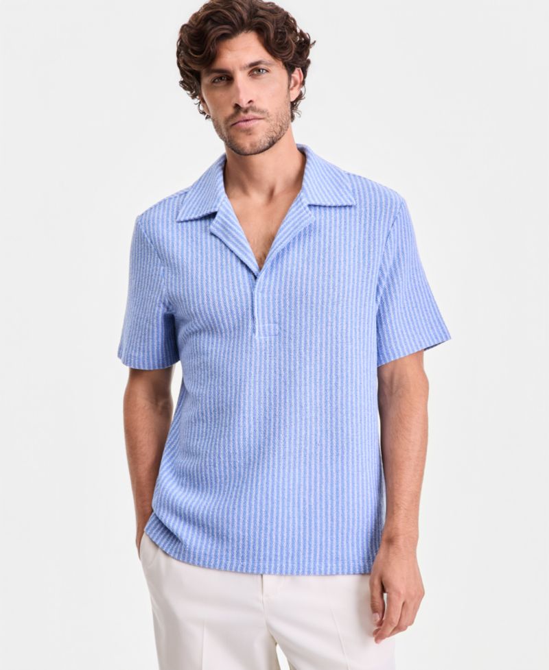 Men's Short-Sleeve Boucle Stripe Knit Shirt, Macy's Exclusive
