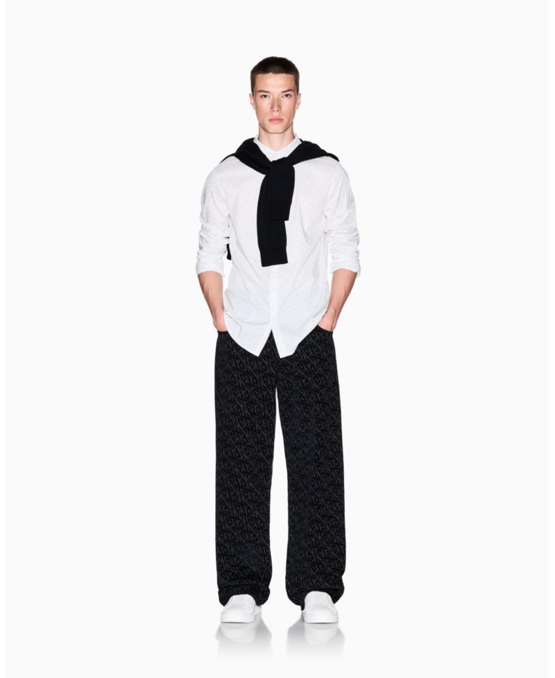 Men's Long Sleeve Poplin Allover Logo Woven Shirt