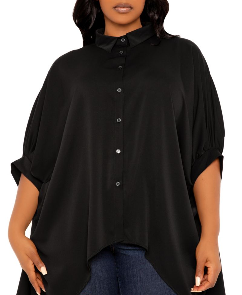 Women's Plus Size Flowy Hi-lo Blouse