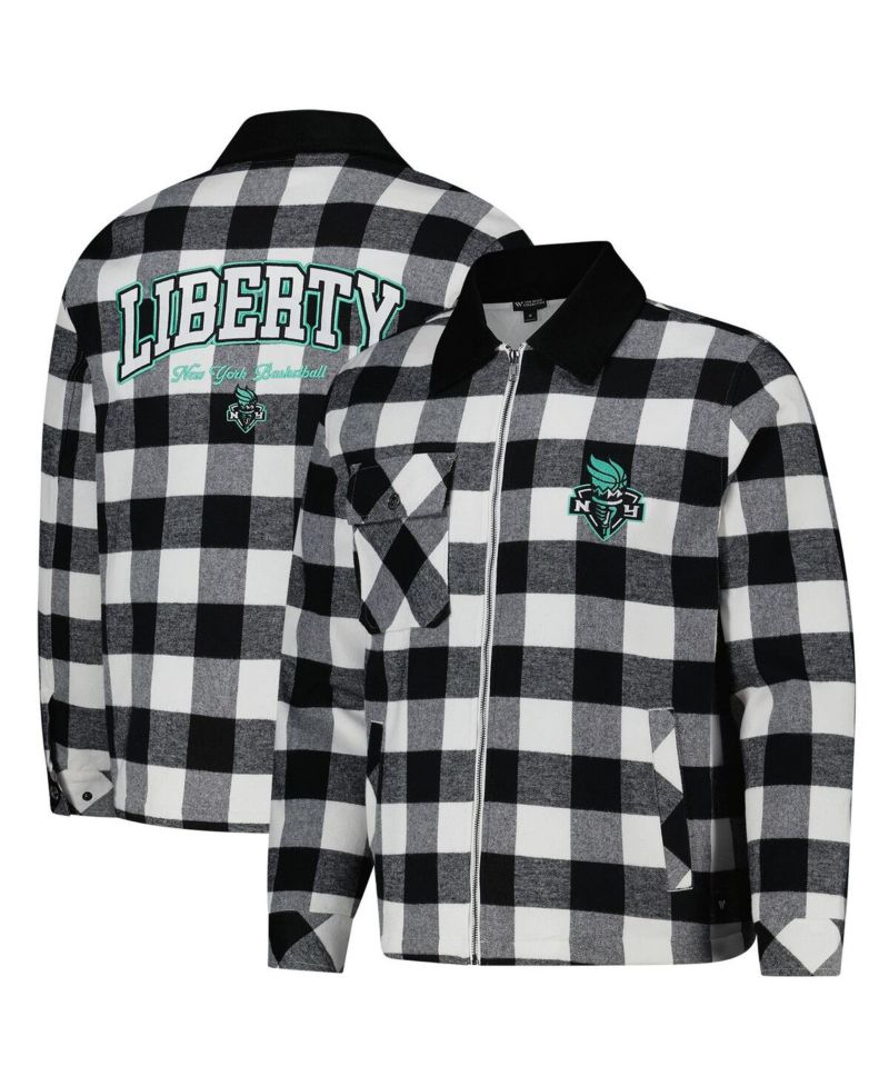 Men's and Women's Black/White New York Liberty Flannel Full-Zip Shacket