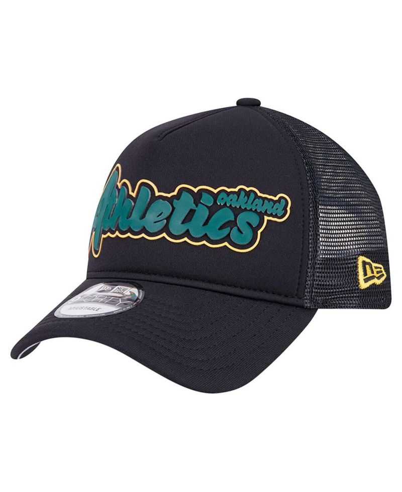 Men's Black Oakland Athletics Retro Bold A-Frame Trucker 9FORTY Adjustable Hat