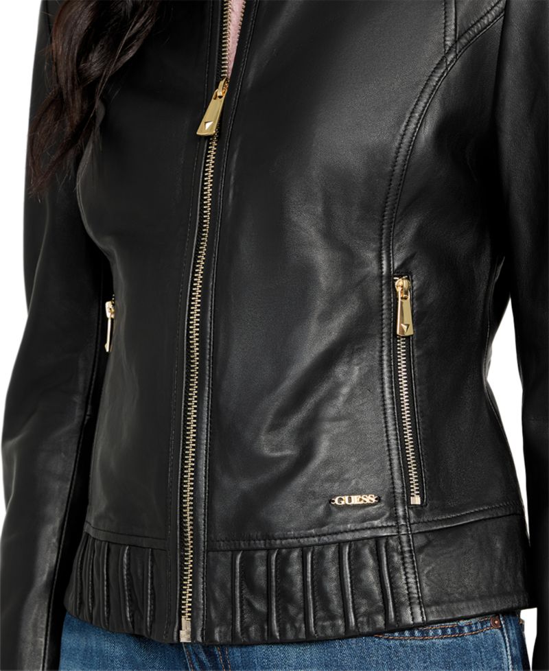 Women's Collarless Zip-Front Leather Jacket, Created for Macy's