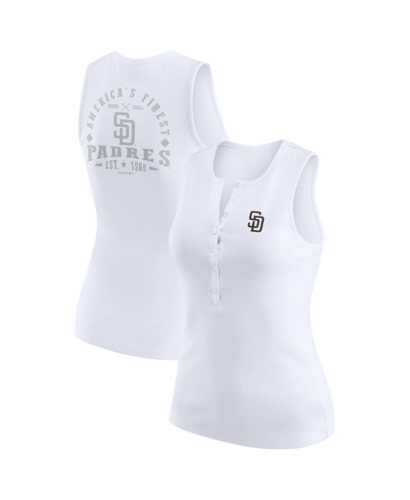 Women's White San Diego Padres Rib-Knit Henley Tank Top