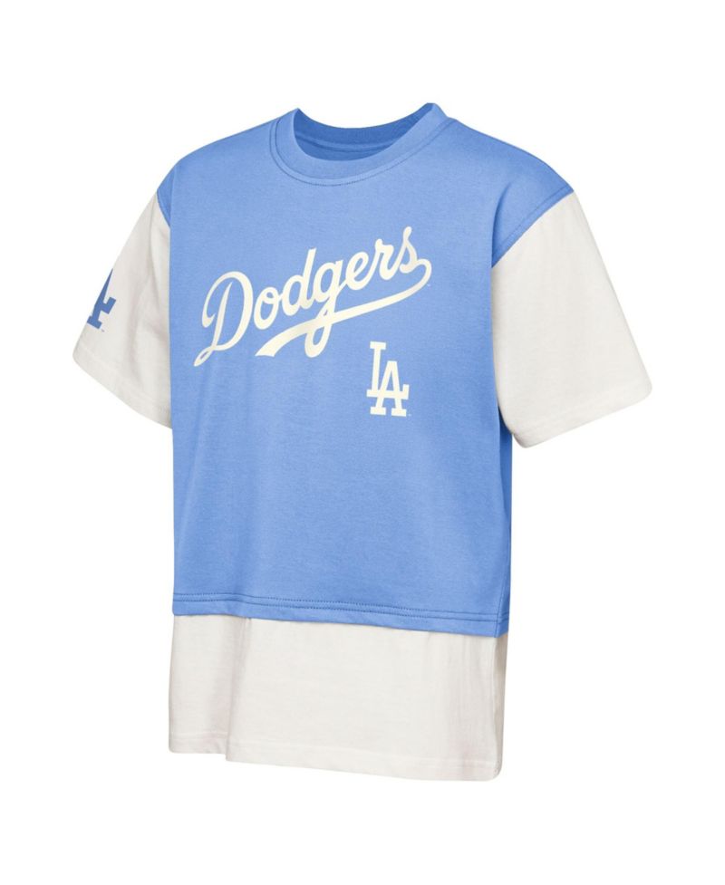 Big Boys and Girls Royal/Cream Los Angeles Dodgers Ultimate Pastels Premium Double Run T-Shirt