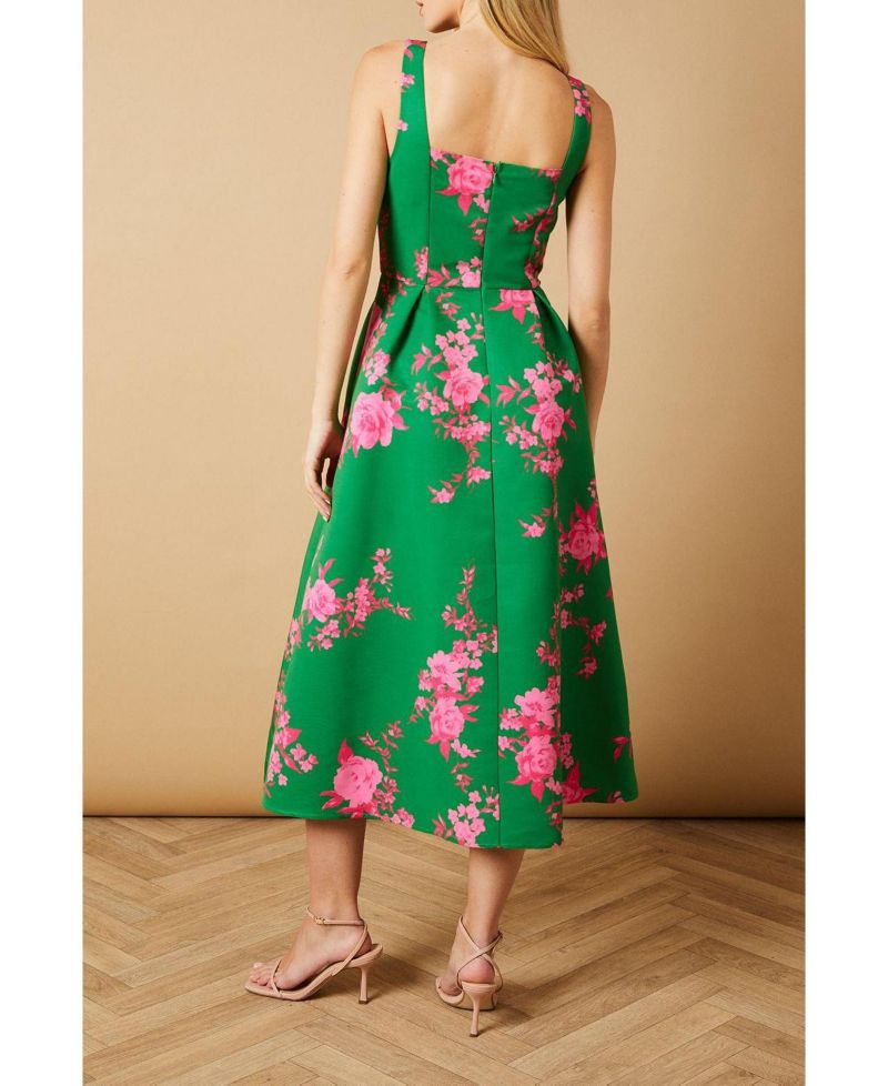 Women's Occasion Floral Strappy Twill Midi Dress