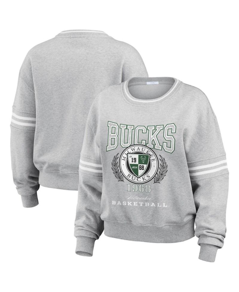 Women's Heather Gray Milwaukee Bucks French Terry Pullover Sweatshirt