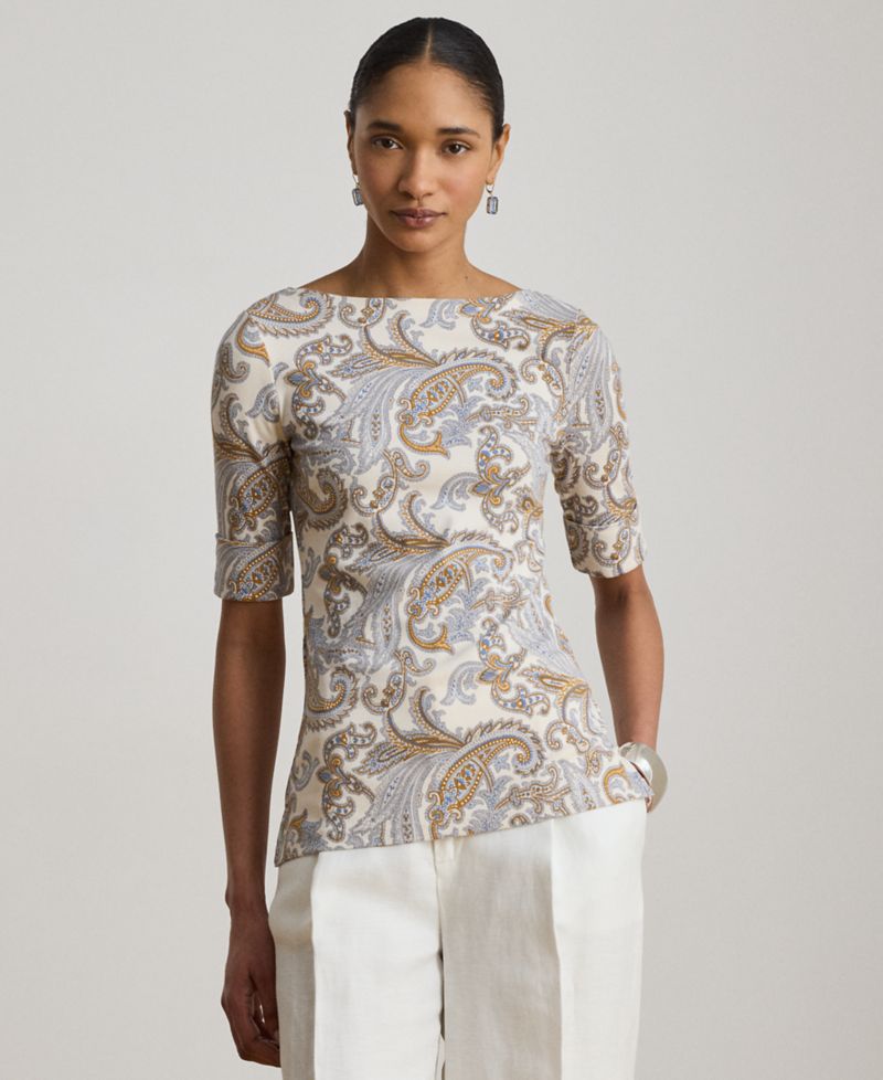 Women's Boat Neck Short-Sleeve Blouse