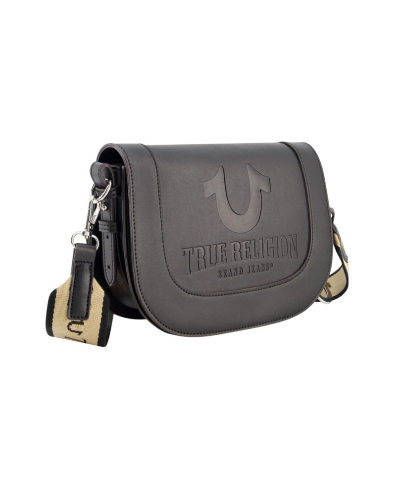 debossed logo flap shoulder bag