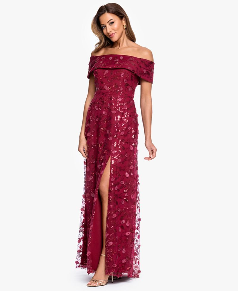 Women's Off-The-Shoulder 3D Embroidered Mesh Ball Gown