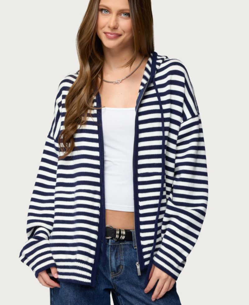 Women's Safari Striped Knit Zip Up Hoodie