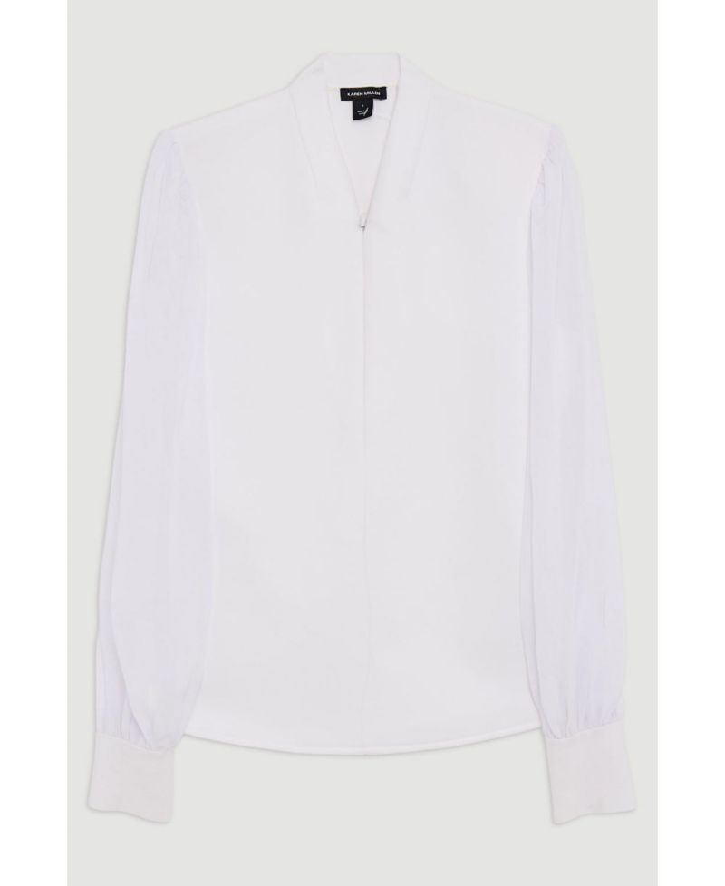 Women's Zip Detail Chiffon Sleeve Knit Top