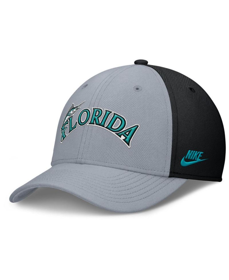 Men's Gray/Black Florida Marlins Rise Swoosh Performance Flex Hat