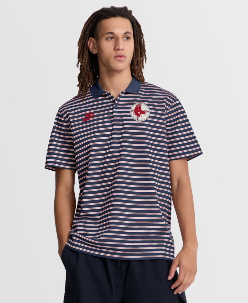 Men's Navy Boston Red Sox Cooperstown Collection Dri-FIT Victory Striped Polo Shirt